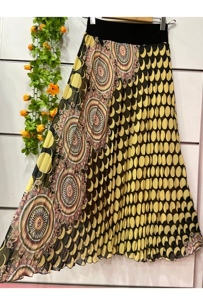 Patterned Chiffon Boho A-Line Skirt with Lining