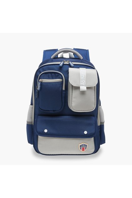 Colourblock Backpack with Adjustable Straps and Zip Closure - 16 inches