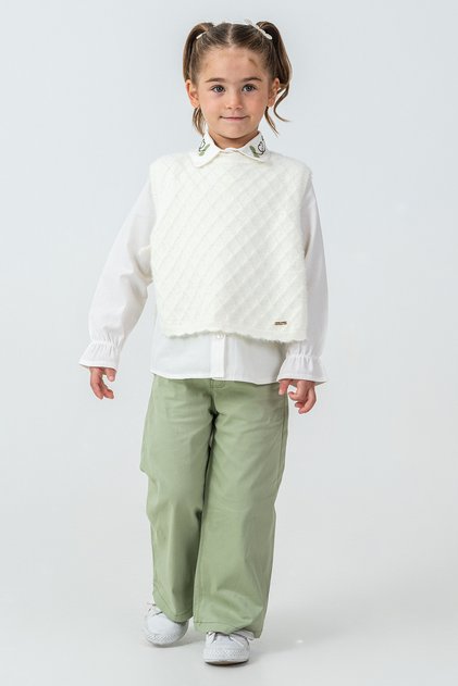 Girl's 3-Piece Set with Heart Embroidery on the Collar - 26K 4465