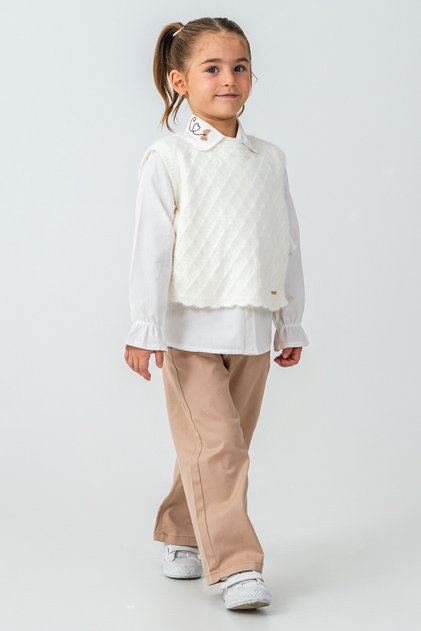 Girl's 3-Piece Set with Heart Embroidery on the Collar - 26K 4465