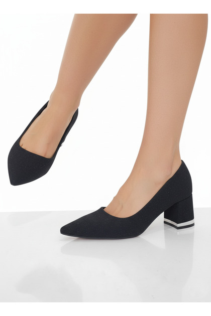 Gizem 203 Black Glitter Detailed Comfortable Evening Dress Women's Heeled Shoes