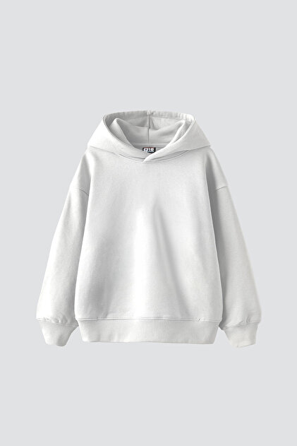Pocketless Basic Hooded Oversized White Hoodie