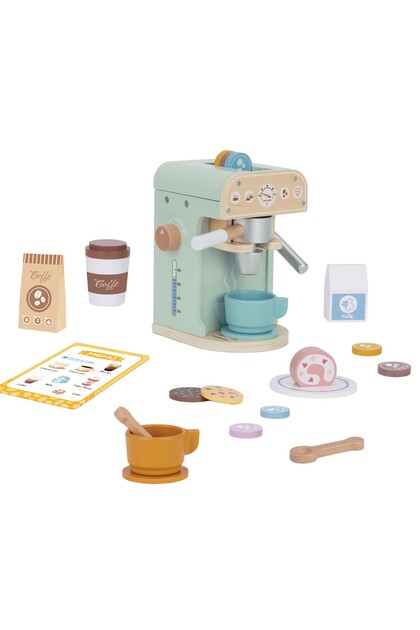 Set lemn aparat cafea cu cești și accesorii, joc de rol educativ, 3 ani+