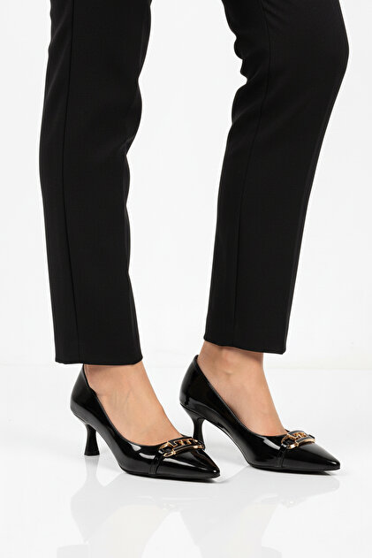 Black Patent Leather Thin Short Heeled Women's Evening Dress Shoes 695029 Z