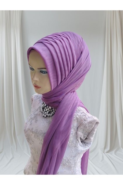 Lilac Color Stretchy Fabric Single Ready-Made Veil Ready-Made Shawl Ready-Made Turban