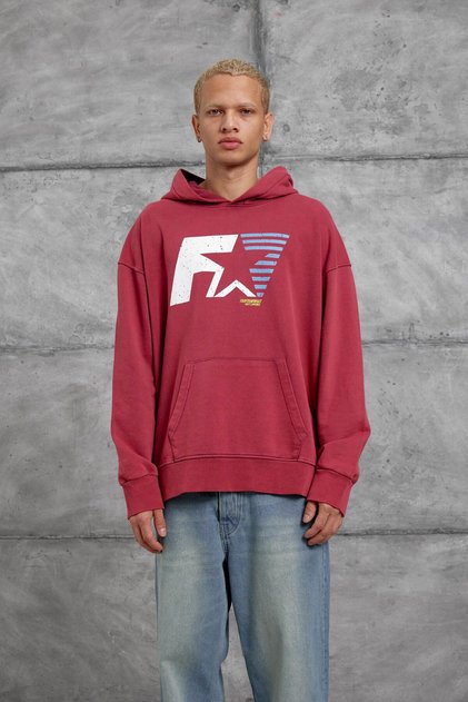 Men's Sweatshirt F1 Red Oversize Printed Hooded Crew Neck 3 Thread Without Piping