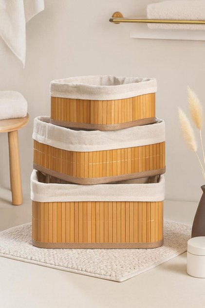 3-Piece Square Natural Bamboo Basket Set - Pinterest Decorative Organizer Basket Set