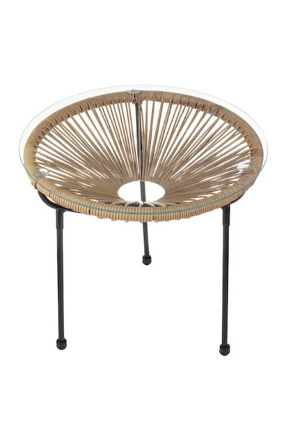 Masă auxiliară de balcon, Metal, Blat de sticlă, 50 cm,