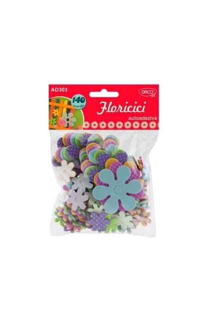 Floricele Spuma Autoadeziva DACO, 140 Buc/Set, Multicolor, Accesorii Craft, Flori Mici cu Lipici