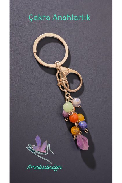 Natural Stone Chakra Keychain Stainless Steel Chain, 8mm Stone