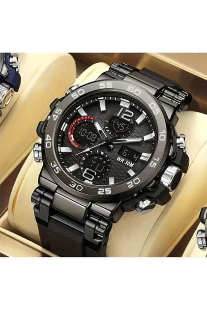 Luxury Full Function Dual Display 5 Atm Waterproof Sport Men's Wristwatch