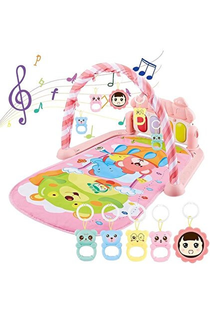 Musical Crawling Mat & Baby Play Gym with Height Ruler for 12-36 Months (Pink)