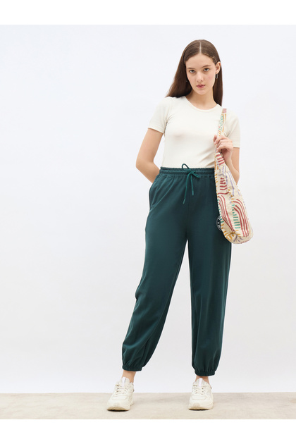 Green Tapered Joggers with Graphic Print