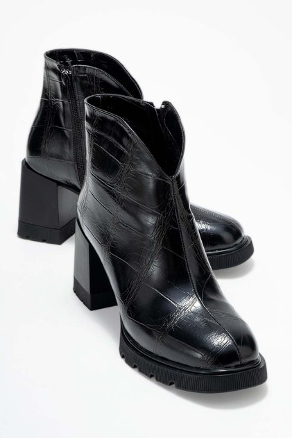 Black Crocodile Detailed Women's Boots