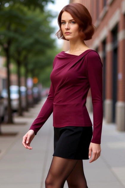 Women's Asymmetrical Neckline Gathered Bodycon Long Sleeve Knitted Quality Stylish Comfortable Modern Elegant