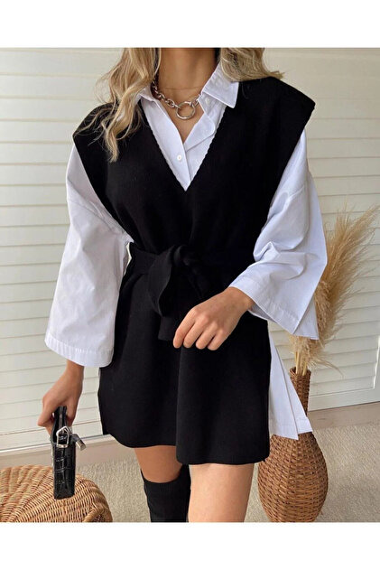 Women's V-Neck Belted Sweater