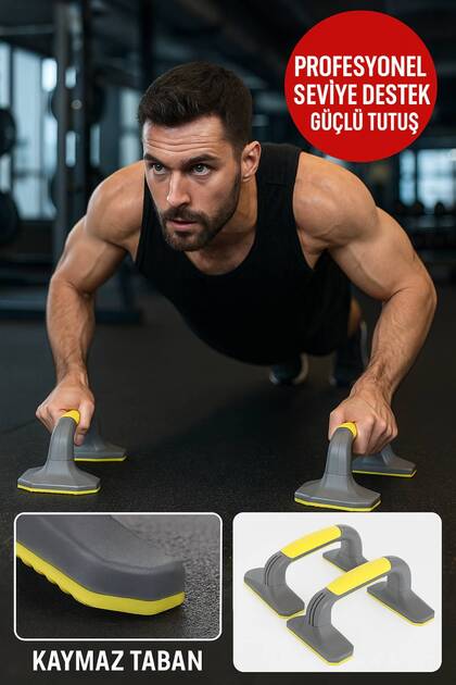 Sarı Kaymaz Tabanlı Push-Up Standı – Ev ve Salon Kullanımına Uygun Güçlü Destek Aparatı