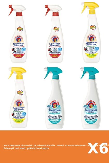 Set 6 Degresant Chanteclair, 2x Degresant universal Marsilia, 600 ml, 2x Degresant universal Lamaie, 600 ml, 2x Spray