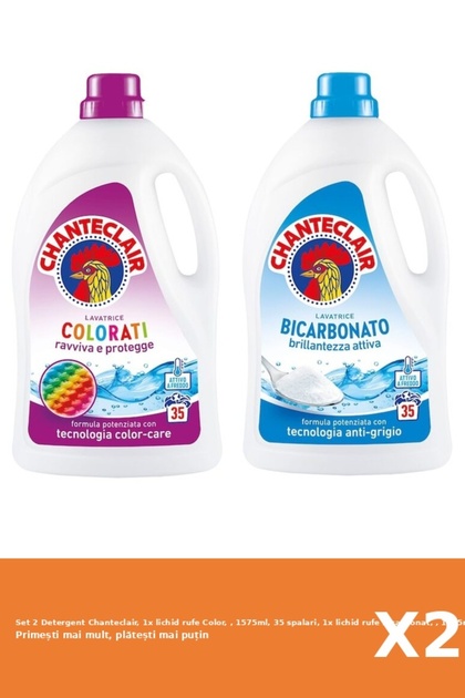 Set 2 Detergent Chanteclair, 1x lichid rufe Color, , 1575ml, 35 spalari, 1x lichid rufe Bicarbonat,
