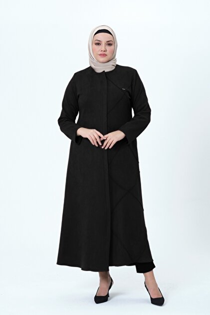 ASLICAN KADIN BÜYÜK BEDEN SÜET KUMAŞ MEVSİMLİK FERACE/PARDESÜ