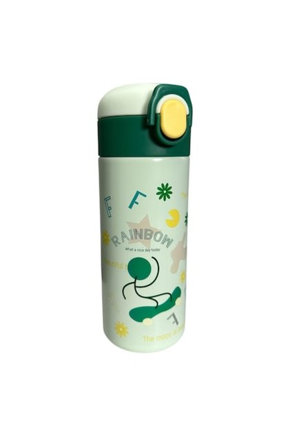 Termos pentru copii 480 ml, design colorat, oțel inoxidabil, capac cu clapă, 21 cm, verde