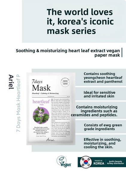 7 Days Mask Heartleaf P - Soothing & Moisturizing Heart Leaf Extract Vegan Paper Mask