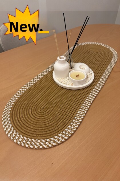 Herakles American Service Handmade Cotton Natural Jute Knitted Patterned Runner 30X80