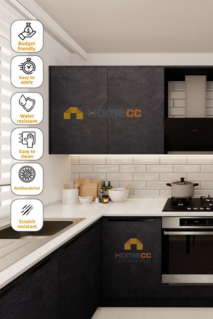 Adhesive Foil - Natural Stone Black Foil Covering Paper - Furniture Wall Door - 120cm Wide - St676