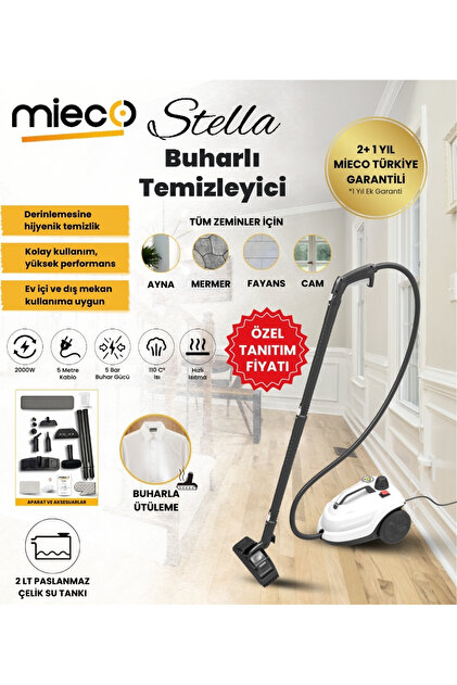 【美品】momose MFVK-STD/NJ (WHT-PG) Mieco Stella 2000W Çok Fonksiyonlu Buharlı Temizleyici - Buharlı