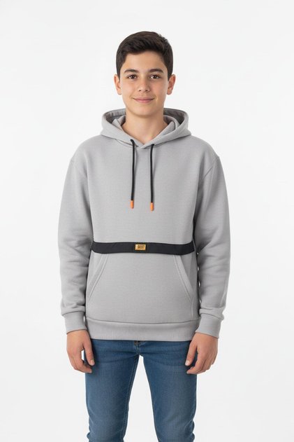 Hooded Boys' Sweatshirt with Kangaroo Pocket Detail