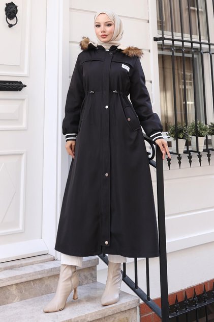 Arma Detailed Hooded Coat Black 19268