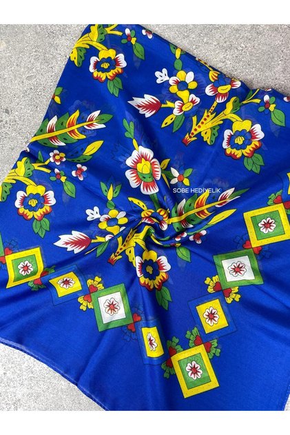 Mavi Çengelköy Writing – 100X100 Veil Suitable for Dowry and Daily Use