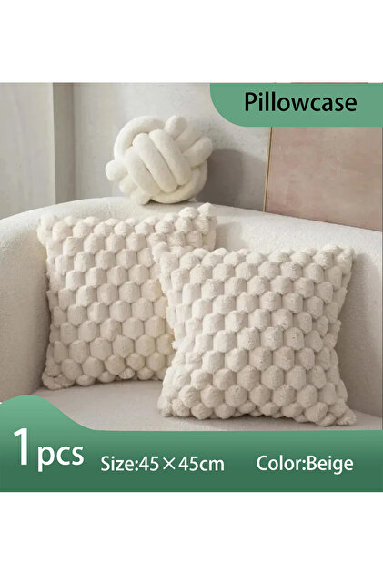 45×45CM Beige 1pcs Pineapple Grid Turtle Pattern Cushion Cover 3D Plush Pillowcase Sofa Decor