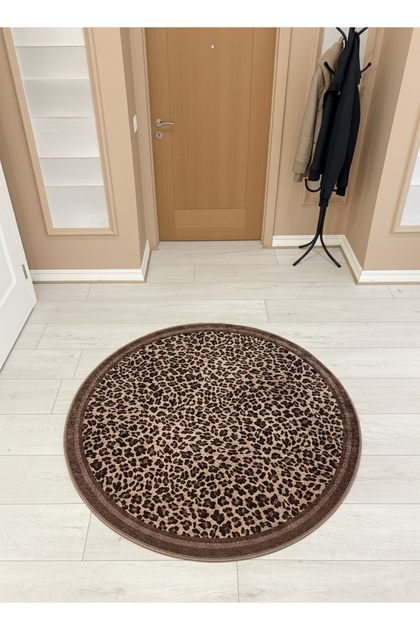 Leopar Desenli Yuvarlak Lateks Deri Halı