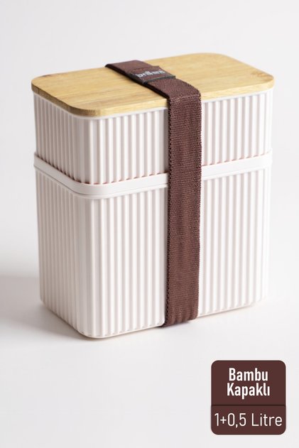 1+0.5 Lt Food Storage Container with Bamboo Lid, Kitchen Organizer