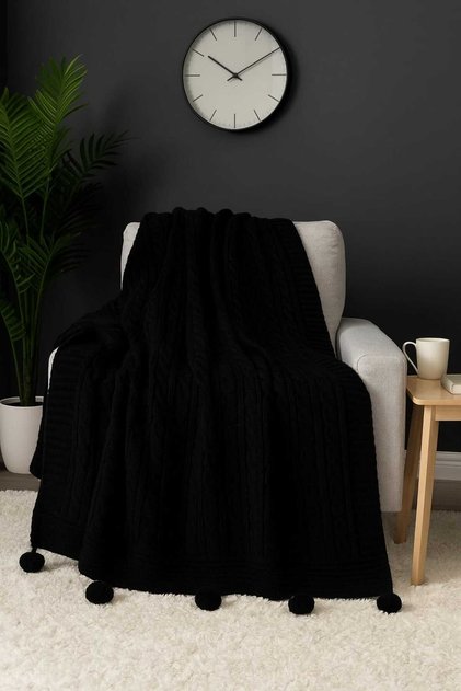 Knitwear Pompom Tv Blanket - Knee Shawl - Woven Sofa Cover