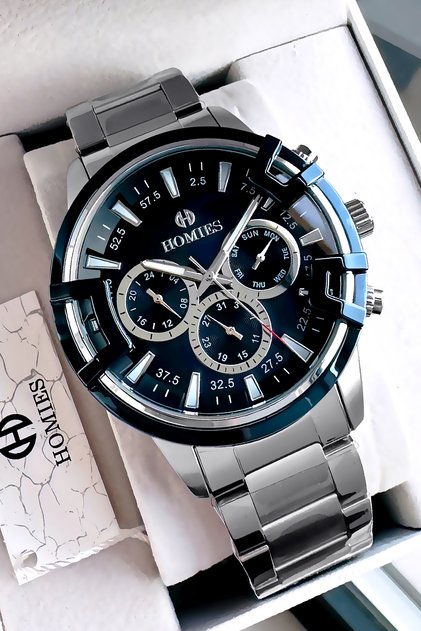 Multifunction Men's Wristwatch Silver Color Steel Band 3 Atm Water Resistant Hme2050C1