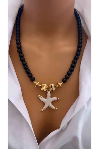 Glass Bead Star Design Necklace