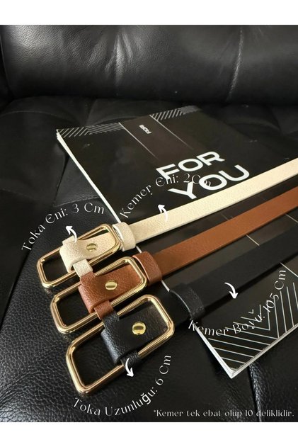 3-Piece Rectangular Buckle Women's Trouser Belt, Coat Belt, Shirt Belt, Dress Belt