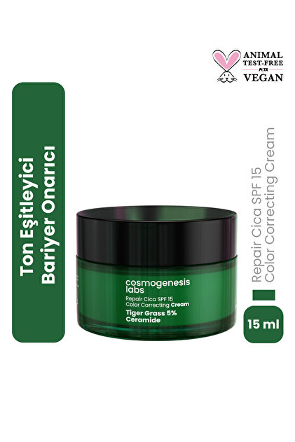 Tone Equalizing Tiger Grass Cica Cream 15ml - Barrier Repairing Moisturizer Spf 15 Protection Vegan