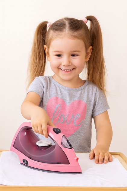 Su Spreyli Buhar Atan Sesli Pilli Işıklı 21 cm Oyuncak Buharlı Ütü Pembe