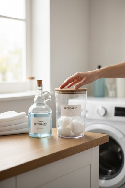 Powder Detergent Jar with Wooden Lid / Box 2300ml and Liquid Detergent Bottle Cork Lid 1000ml