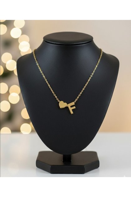 Steel letter heart pendant necklace, stainless steel, tarnish-resistant, gold, stylishly detailed gift necklaces, gold.