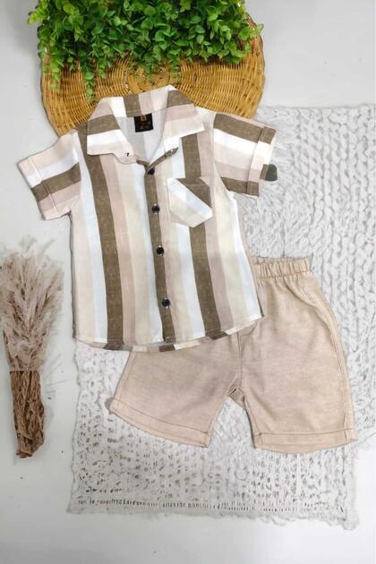 Boy's Colorful Summer Short Sleeve Shirt with Satin Shorts 2 Pieces Set Holiday Set/Full Fit