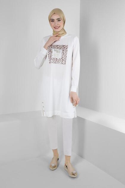 Leopard Printed Text Printed Sweatshirt Tunic 43700