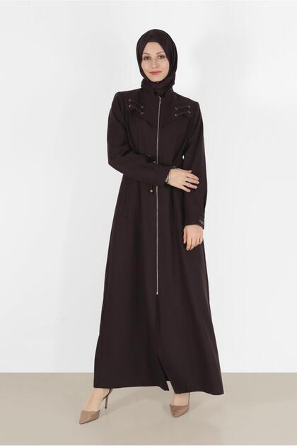 EYE DETAILED WAIST TIE ZIPPERED COAT 10491