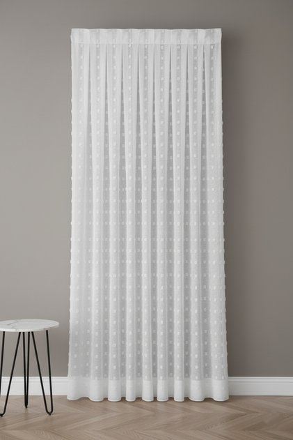 Nordic Pompom Linen Wrinkle Free Tulle Curtain 1X3 Full Pleat - Hall and Living Room Tulle Curtain