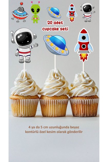 Ornament pentru cupcake cu tematică spațială, ornament pentru tort, ornament pentru ziua de naștere, pachet de 20