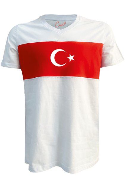 Pamuklu Milli Takım Forması V Yaka Beyaz Tişört