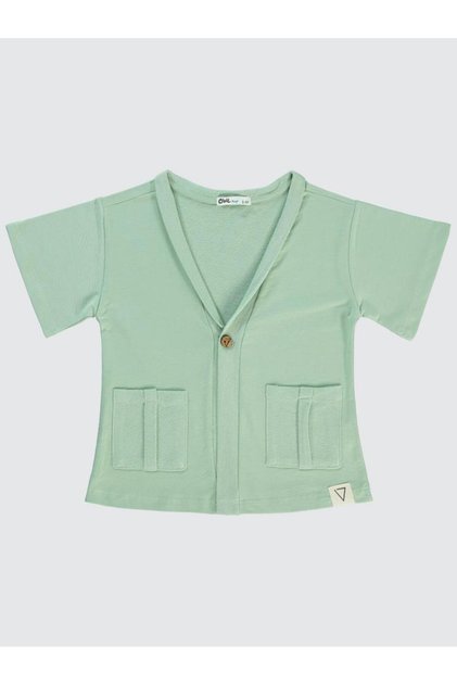 Civil Boy's Cardigan with Back Print | 2 Threaded Short Sleeve V-Neck Printed | School Nursery and Daily Use - Green